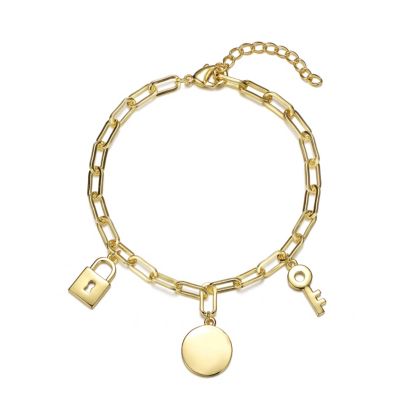 Rozzato Lab Created 14K Gold Plated Cubic Zirconia Three Charm Bracelet for Teens