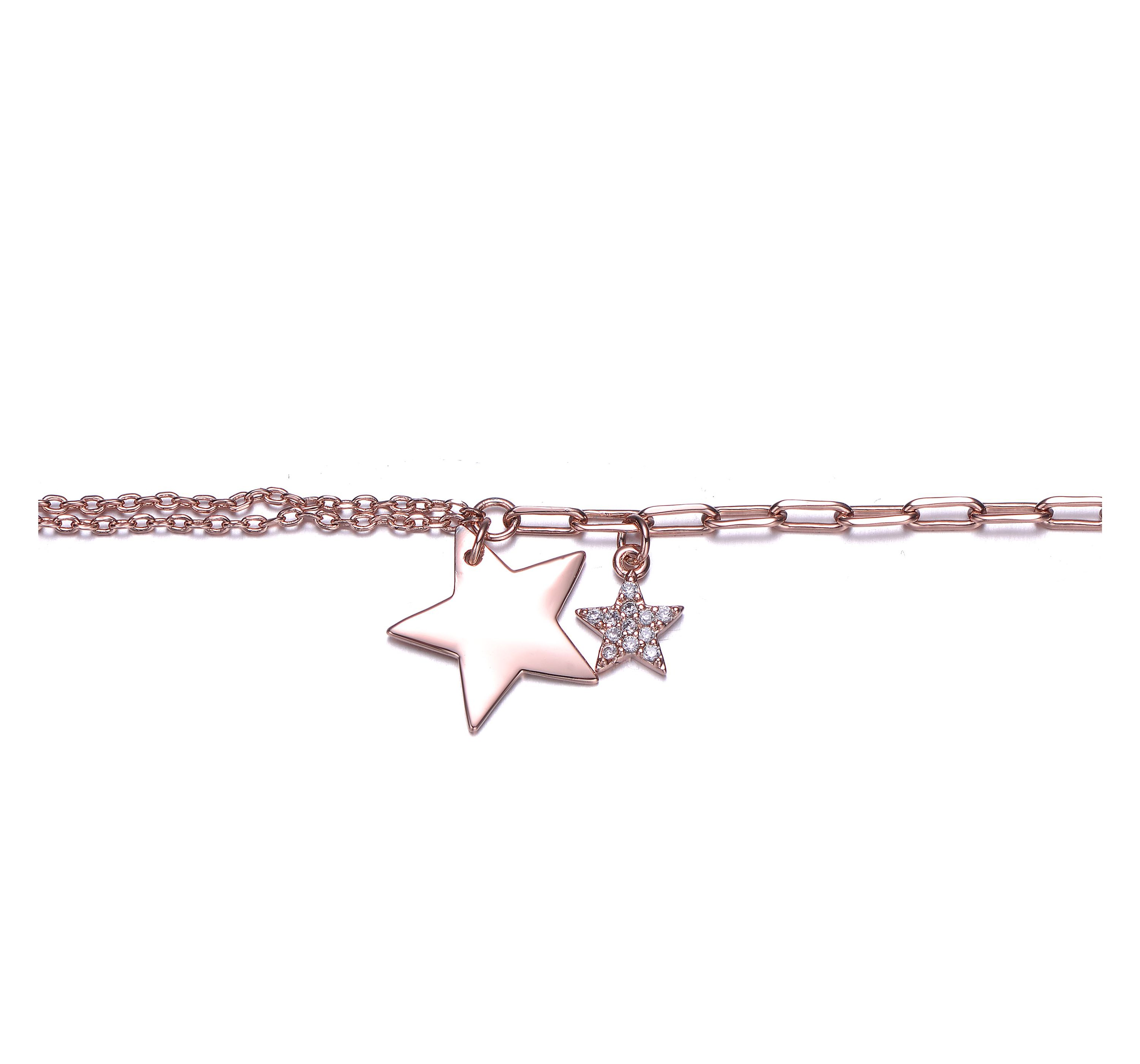 Lab Created 18K Rose Gold Plated Cubic Zirconia Adjustable Star Charm Bracelet for Teens