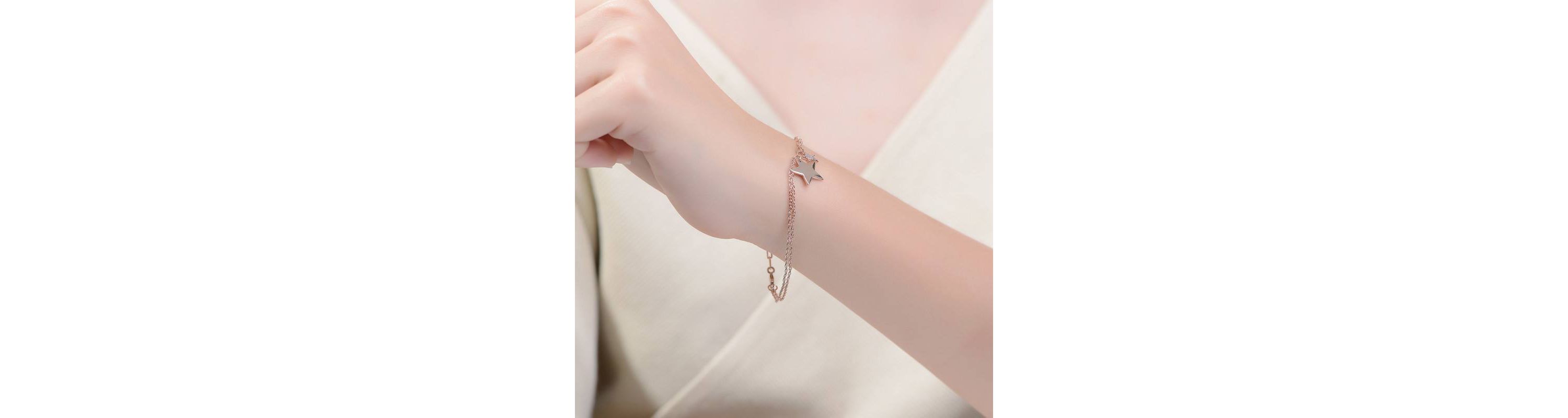 Lab Created 18K Rose Gold Plated Cubic Zirconia Adjustable Star Charm Bracelet for Teens
