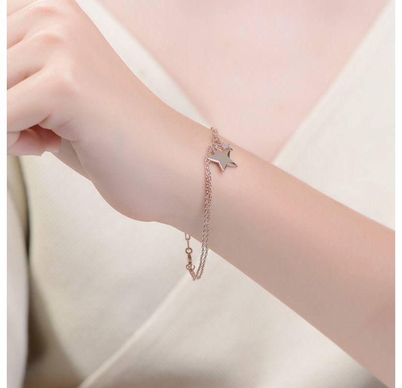Lab Created 18K Rose Gold Plated Cubic Zirconia Adjustable Star Charm Bracelet for Teens