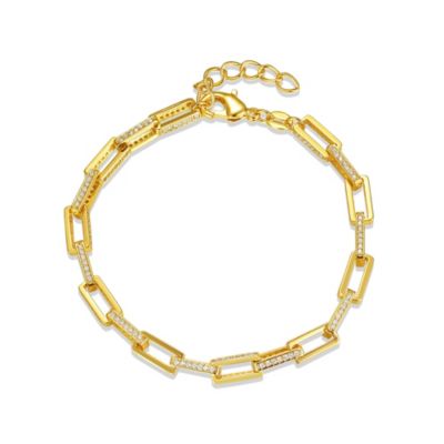 Rozzato Lab Created 14k Gold Plated with Cubic Zirconia Rectangular Cable Link Adjustable Bracelet