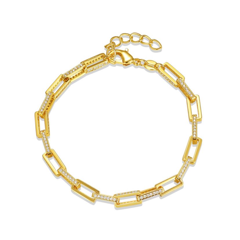 Lab Created 14k Gold Plated with Cubic Zirconia Rectangular Cable Link Adjustable Bracelet