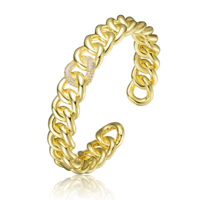 Rozzato Lab Created 14K Gold Plated Chain Cuff Bracelet