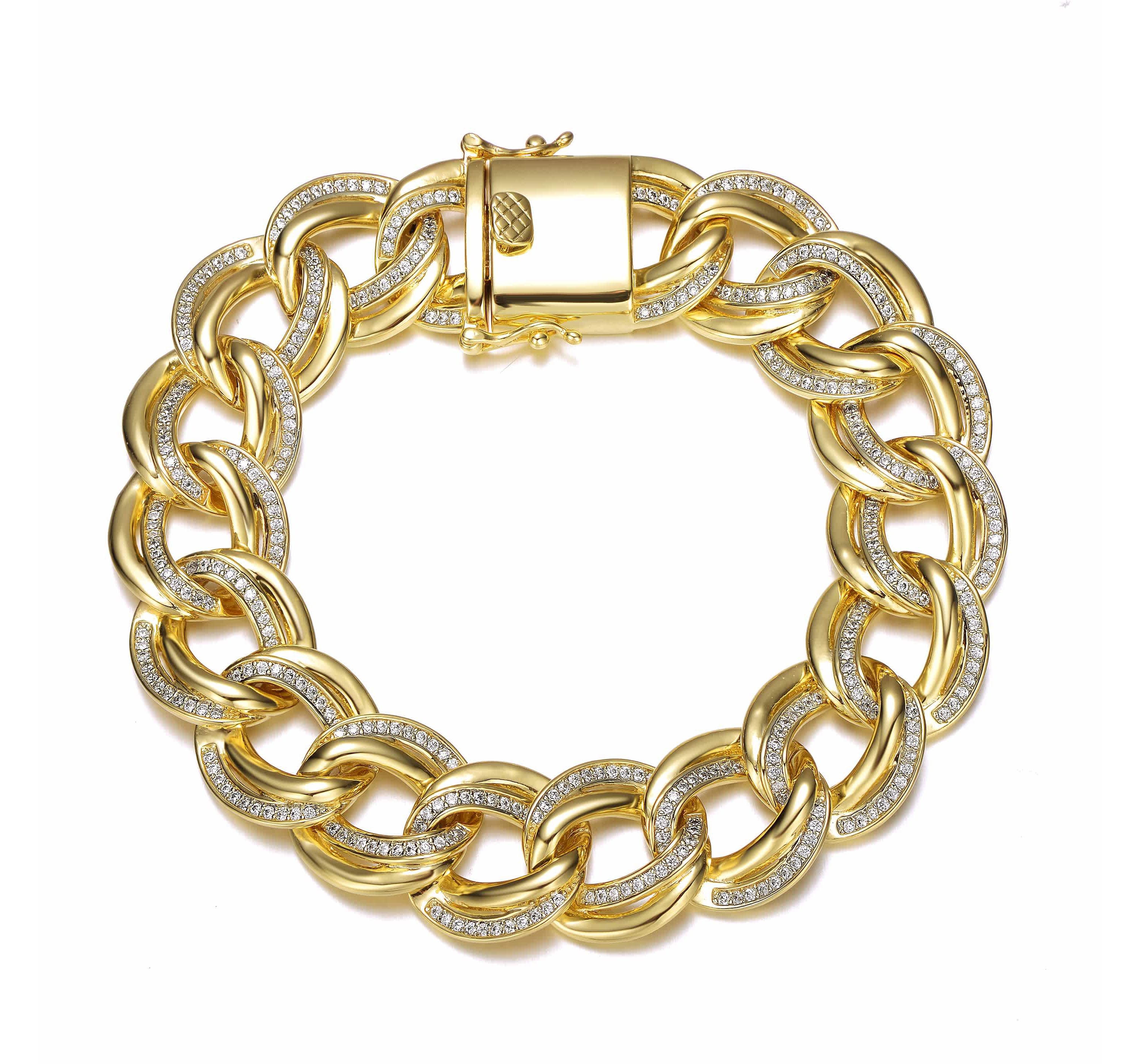 Lab Created 14K Gold Plated Cubic Zirconia Heavy Chain Bracelet