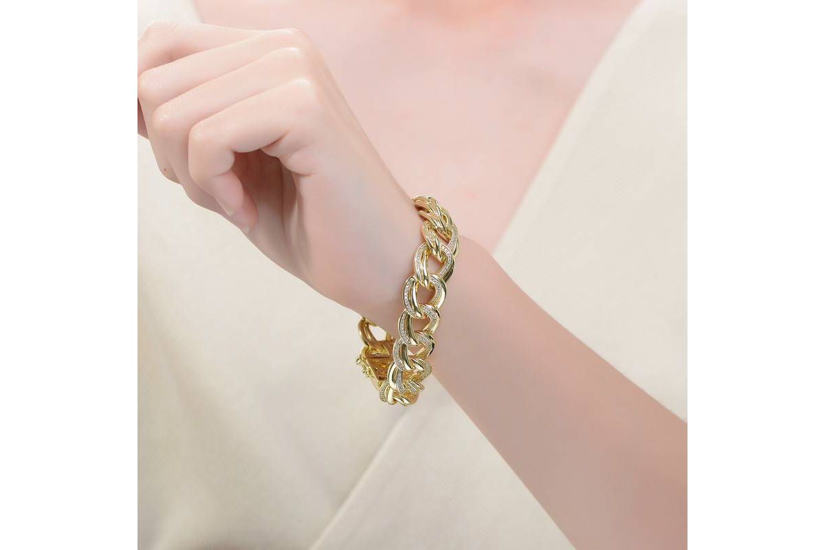 Lab Created 14K Gold Plated Cubic Zirconia Heavy Chain Bracelet
