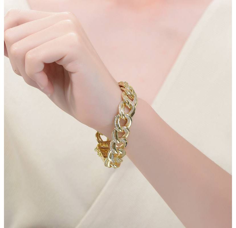 Lab Created 14K Gold Plated Cubic Zirconia Heavy Chain Bracelet