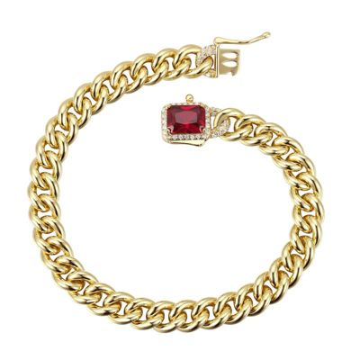 Rozzato Lab Created 14k Gold Plated with Colored Cubic Zirconia Halo Cluster Curb Chain Bracelet