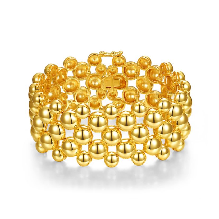 Lab Created 14k Gold Plated Wide Medallion Mesh Link Bracelet