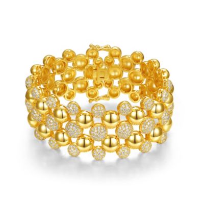 Rozzato Lab Created 14k Yellow Gold Plated with Cubic Zirconia French Pave Medallion Mesh Link Bracelet