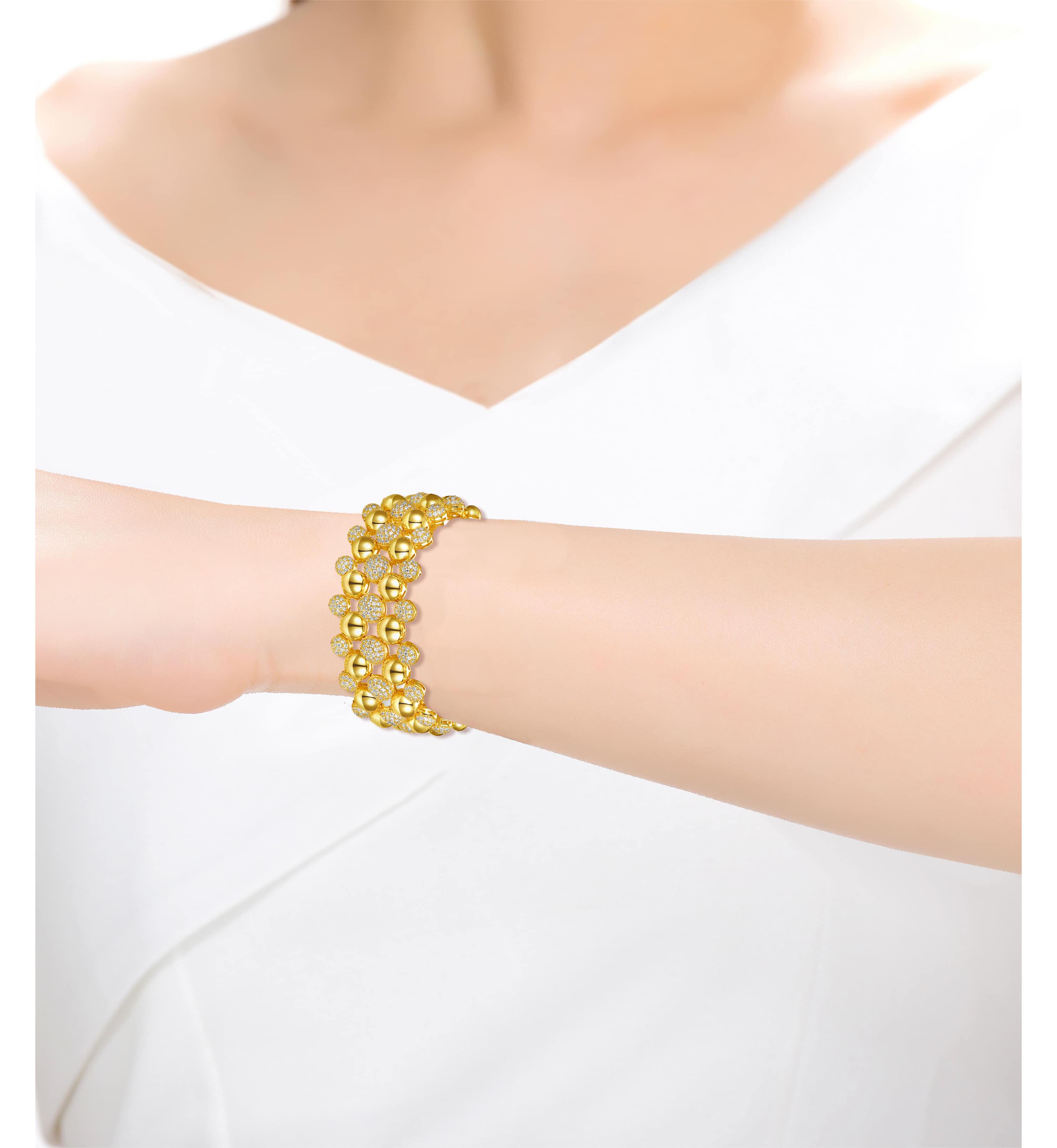 Lab Created 14k Yellow Gold Plated with Cubic Zirconia French Pave Medallion Mesh Link Bracelet