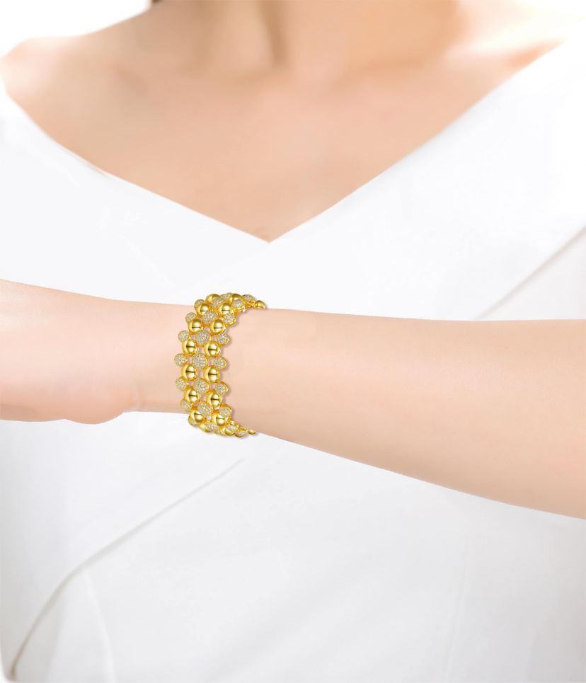 Lab Created 14k Yellow Gold Plated with Cubic Zirconia French Pave Medallion Mesh Link Bracelet