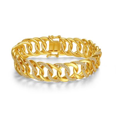 Rozzato Lab Created 14k Yellow Gold Plated with Cubic Zirconia Interlocking Slinky Link Chain Bracelet