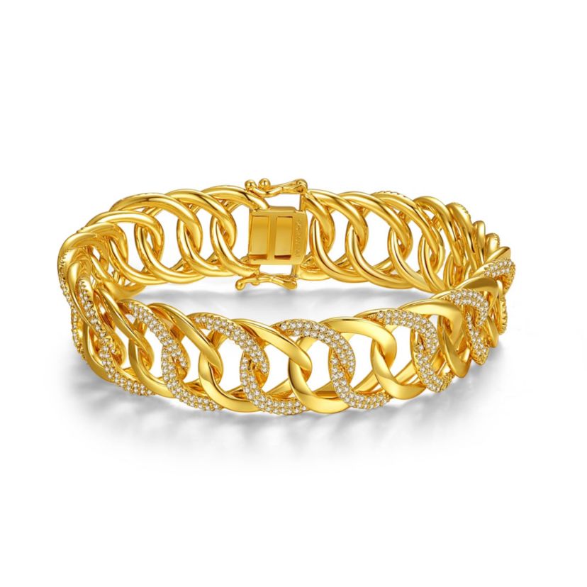 Lab Created 14k Yellow Gold Plated with Cubic Zirconia Interlocking Slinky Link Chain Bracelet