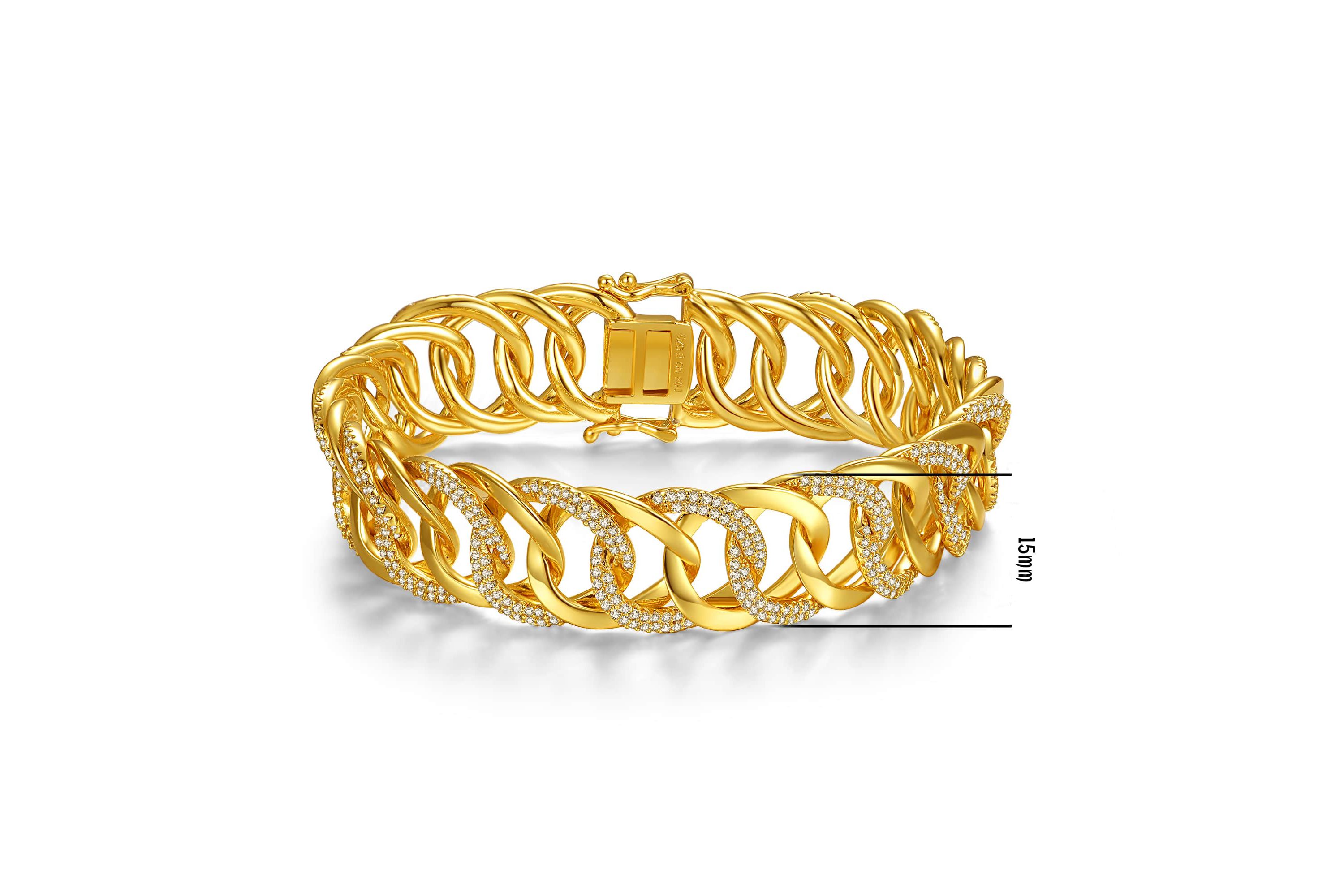 Lab Created 14k Yellow Gold Plated with Cubic Zirconia Interlocking Slinky Link Chain Bracelet