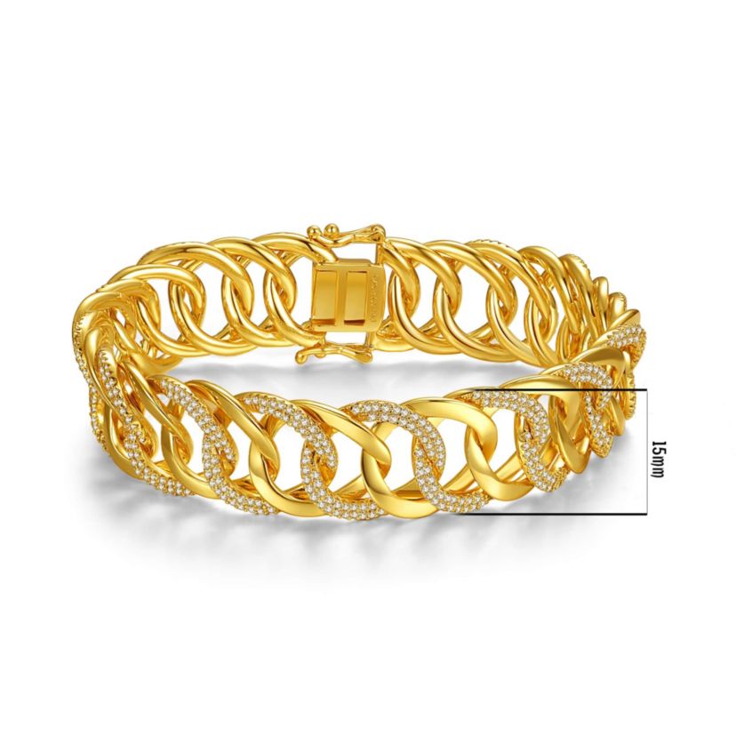 Lab Created 14k Yellow Gold Plated with Cubic Zirconia Interlocking Slinky Link Chain Bracelet