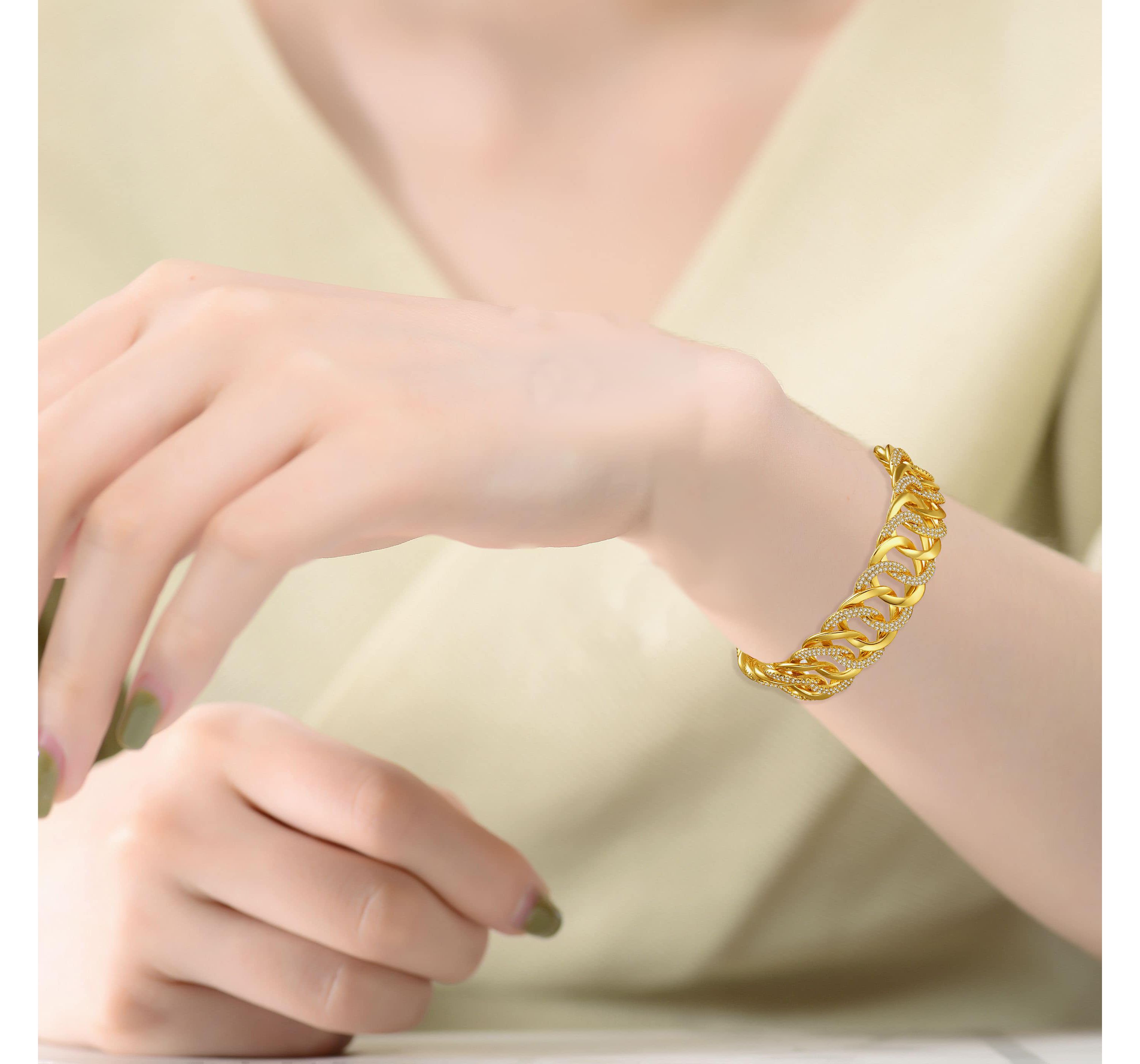 Lab Created 14k Yellow Gold Plated with Cubic Zirconia Interlocking Slinky Link Chain Bracelet