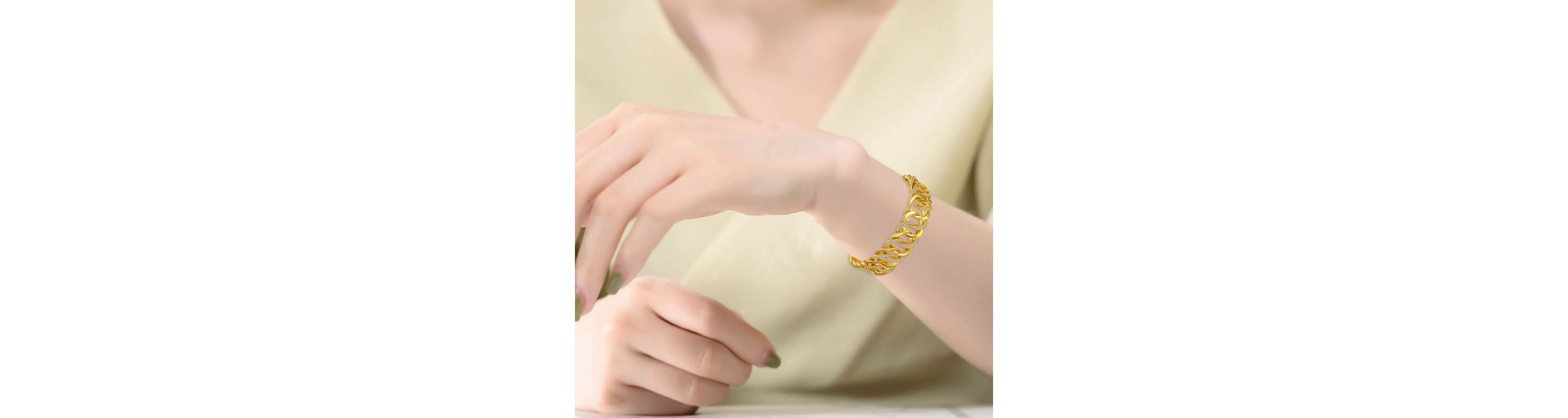 Lab Created 14k Yellow Gold Plated with Cubic Zirconia Interlocking Slinky Link Chain Bracelet