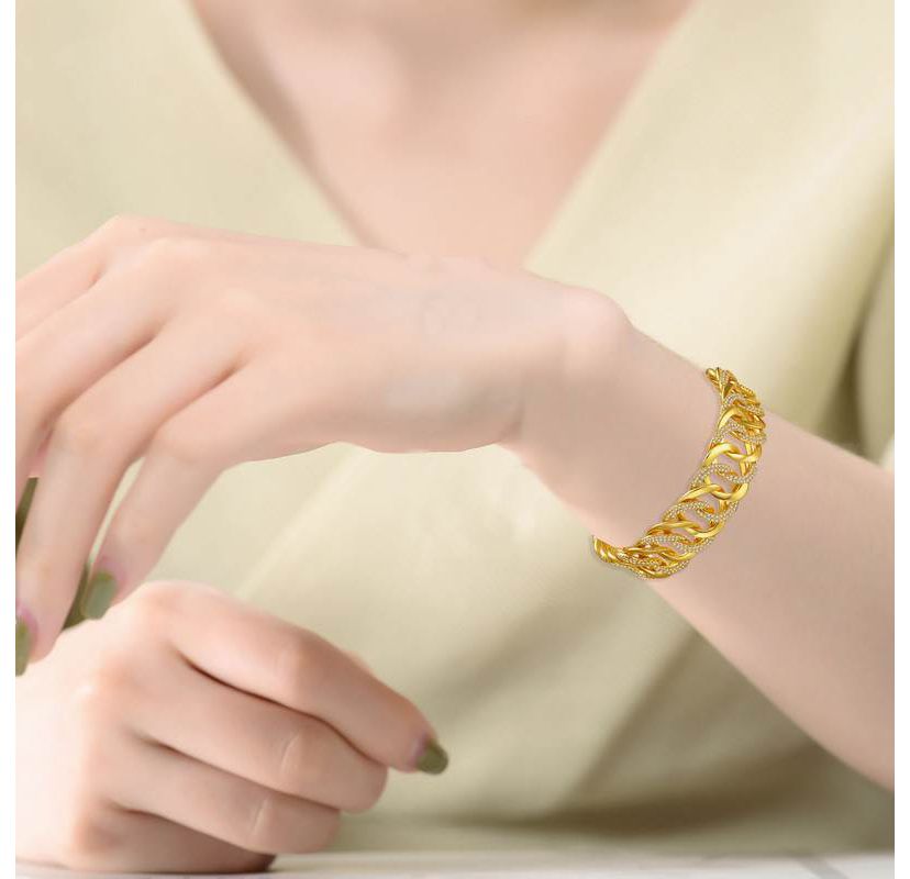 Lab Created 14k Yellow Gold Plated with Cubic Zirconia Interlocking Slinky Link Chain Bracelet