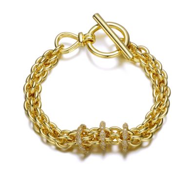 Rozzato Lab Created 14k Yellow Gold Plated with Cubic Zirconia Triple Circle Round Woven Braided Link Chain Bracelet