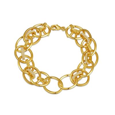 Rozzato Lab Created Teen's Yellow Gold Plated with Cubic Zirconia Double Entwined Cable Chain Bracelet
