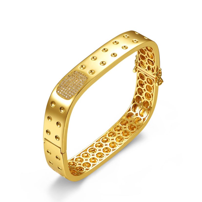 Lab Created 14k Gold Plated with Cubic Zirconia Textured Geometric Square Bangle Bracelet