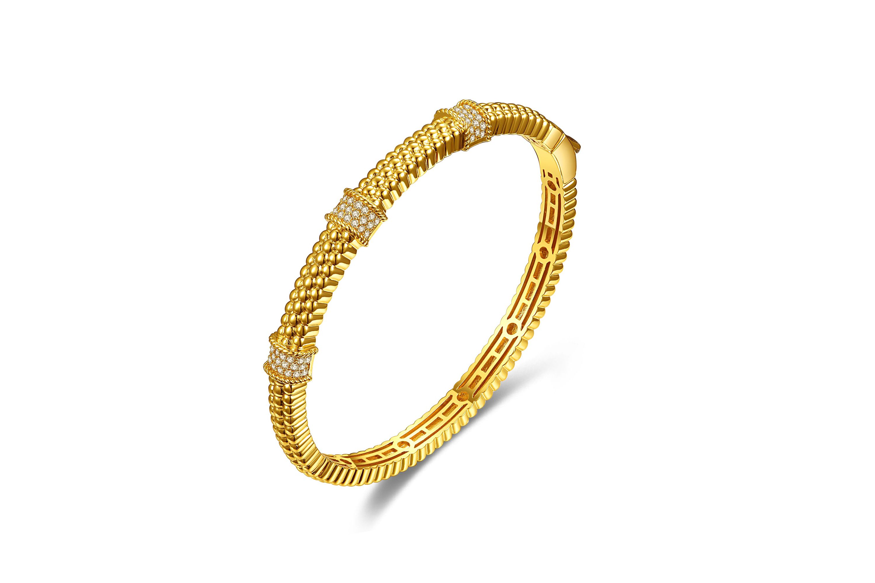 Lab Created 14k Gold Plated with Cubic Zirconia 3D Textured Bangle Bracelet