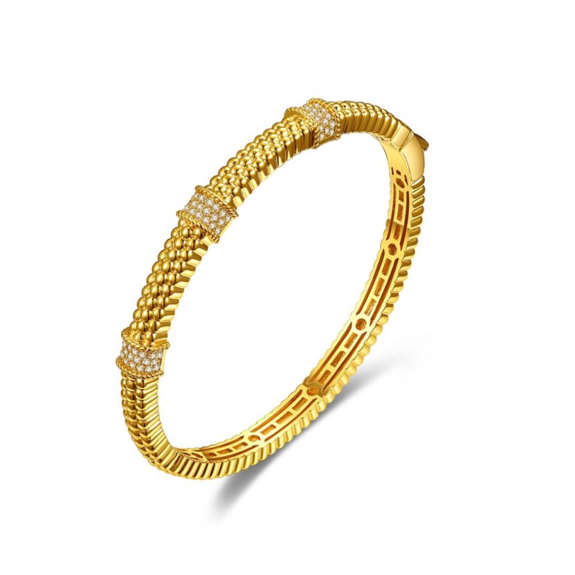 Lab Created 14k Gold Plated with Cubic Zirconia 3D Textured Bangle Bracelet