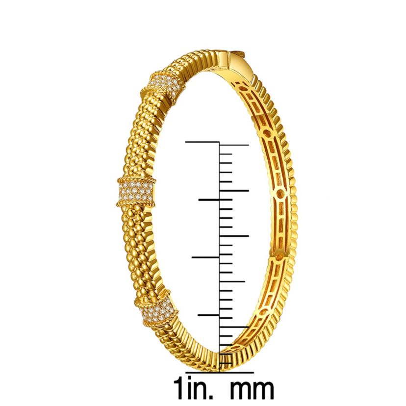 Lab Created 14k Gold Plated with Cubic Zirconia 3D Textured Bangle Bracelet