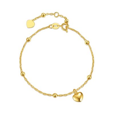 Rozzato Lab Created Children's 14k Yellow Gold Plated Heart Charm Station Bead Bracelet