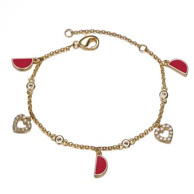 Rozzato Lab Created Red Moon and CZ Heart Charm Bracelet