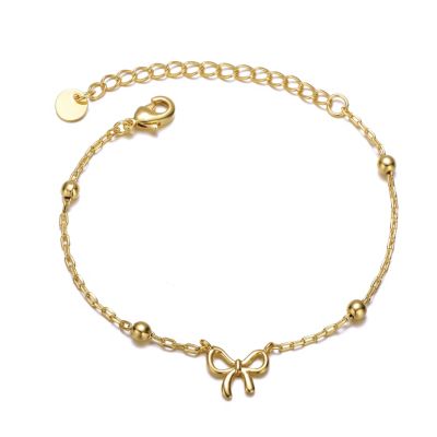 Rozzato Lab Created 14k Yellow Gold Plated Adjustable Bracelet with Ribbon Charm and Beads for Kids