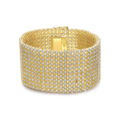 Rozzato Lab Created 14k Gold Plated Sterling Silver with Cubic Zirconia Lux Mesh Link Bracelet