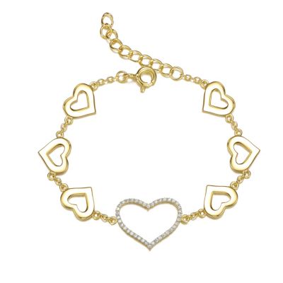 Rozzato Lab Created 14k Yellow Gold Plated with Cubic Zirconia Heart Halo Charm Bracelet