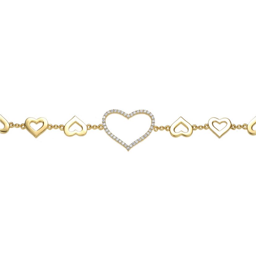 Lab Created 14k Yellow Gold Plated with Cubic Zirconia Heart Halo Charm Bracelet