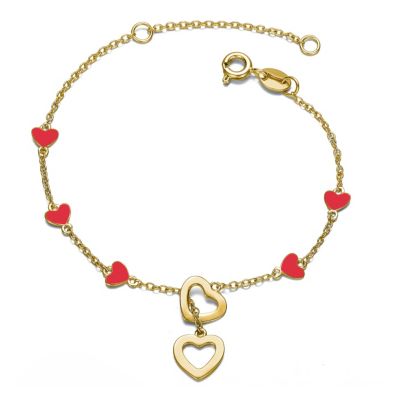 Rozzato Lab Created Kids Double Halo Heart Dangle Charm Station Bracelet, Adjustable in Length, Red