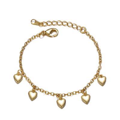 Rozzato Lab Created 14K Yellow Gold Plated Bracelet with Dangling Heart Charms for Toddler/Kids