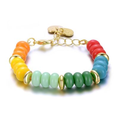 Rozzato Lab Created 14k Gold Plated Bracelet with 8.2mm Multi Colored Stone Beads for Kids