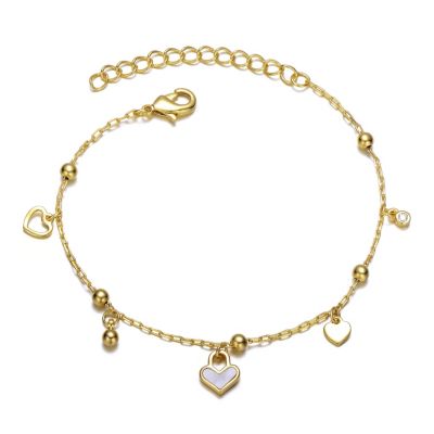Rozzato Lab Created 14k Gold Plated Adjustable Bracelet with Heart Charms and Beads for Kids