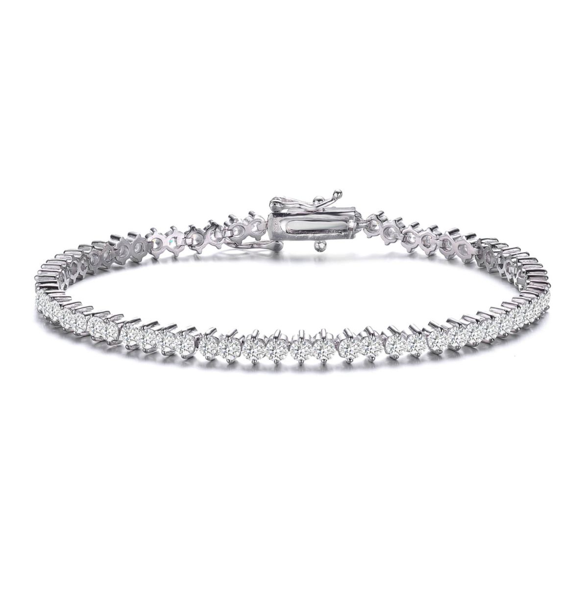 Lab Created White Gold Plated Clear Round Cubic Zirconia Tennis Bracelet