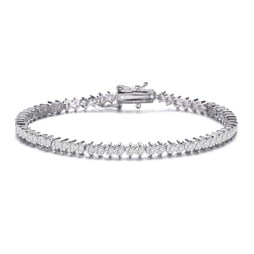 Lab Created White Gold Plated Clear Round Cubic Zirconia Tennis Bracelet