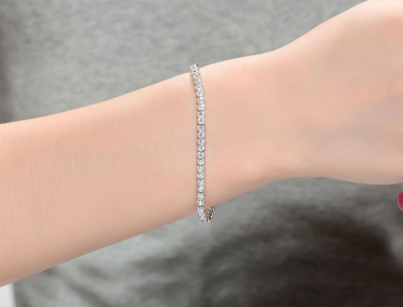 Lab Created White Gold Plated Clear Round Cubic Zirconia Tennis Bracelet