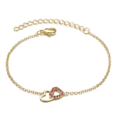 Rozzato Lab Created Kids 18k Rose Gold Plated Cubic Zirconia Double Heart Entwined White Gold Plated Bracelet