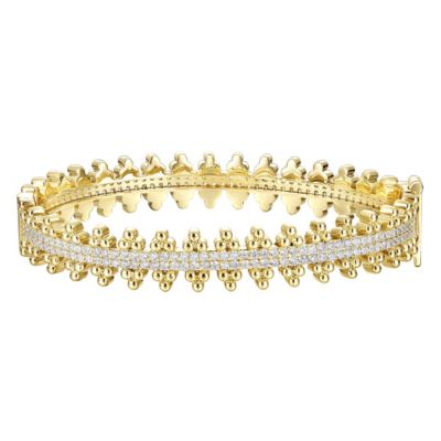 Rozzato Lab Created 14k Gold Plated Sterling Silver with Cubic Zirconia Beaded Cluster Link Tennis Bracelet