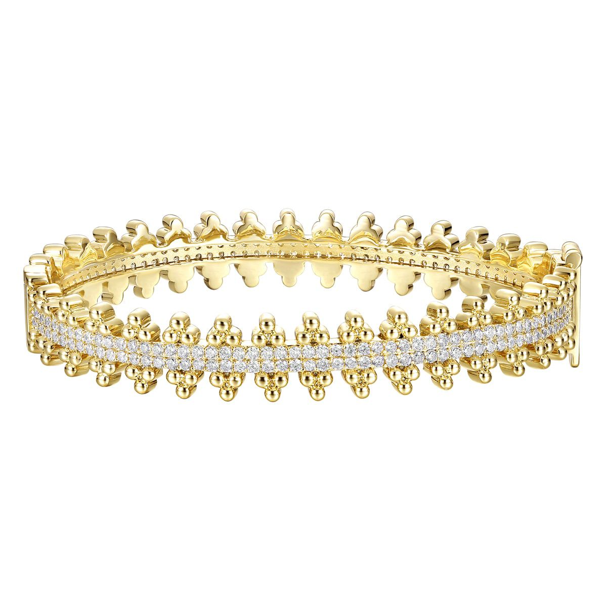 Lab Created 14k Gold Plated Sterling Silver with Cubic Zirconia Beaded Cluster Link Tennis Bracelet