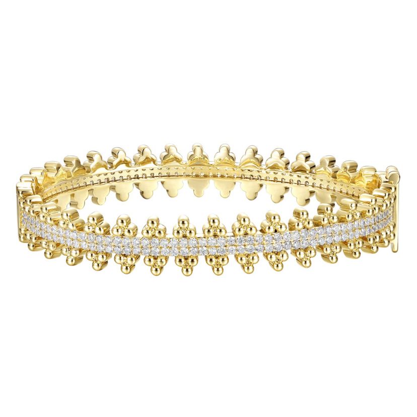 Lab Created 14k Gold Plated Sterling Silver with Cubic Zirconia Beaded Cluster Link Tennis Bracelet