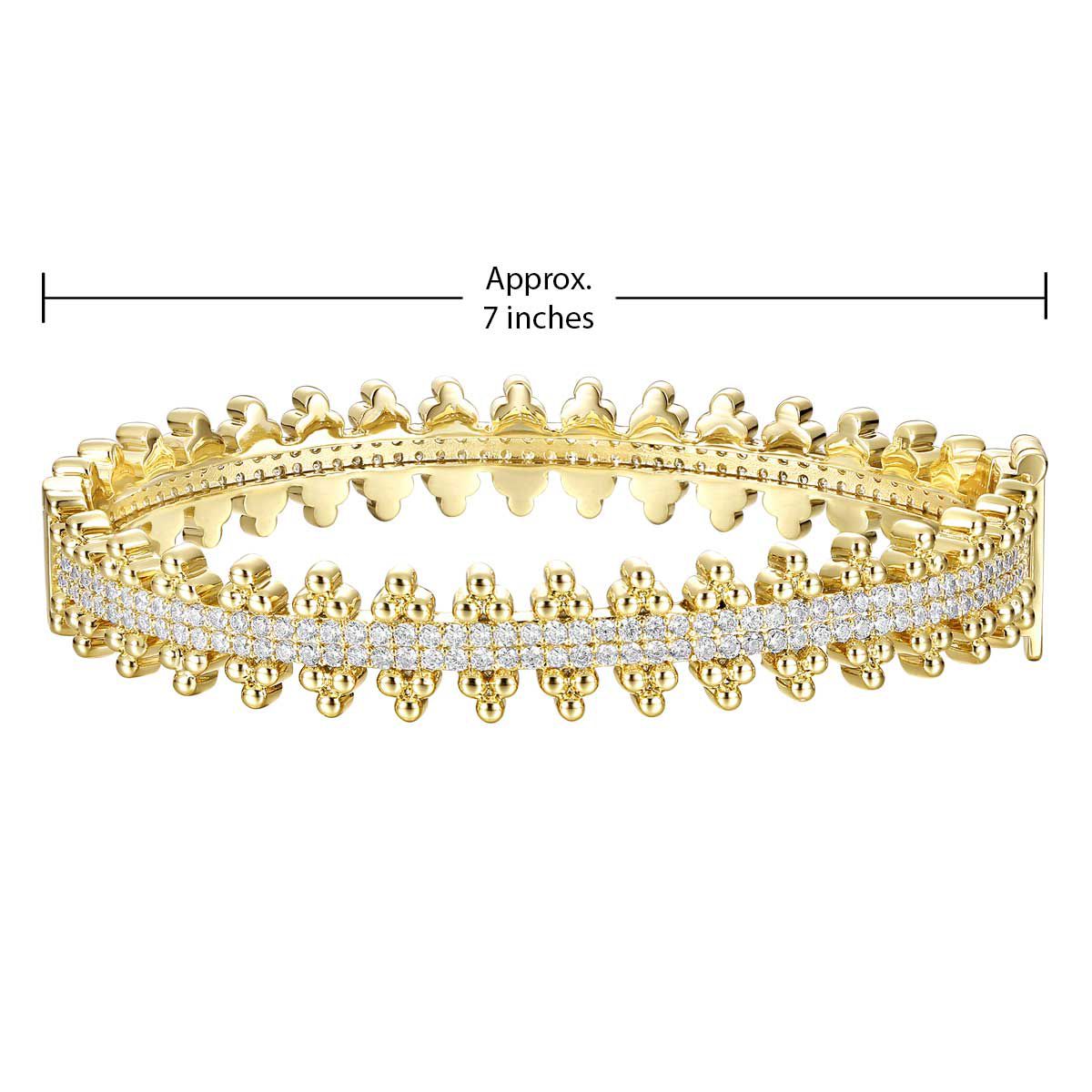 Lab Created 14k Gold Plated Sterling Silver with Cubic Zirconia Beaded Cluster Link Tennis Bracelet