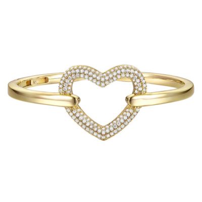 Rozzato Lab Created 14k Gold Plated Cubic Zirconia French Pave Heart Halo Stacking Bracelet