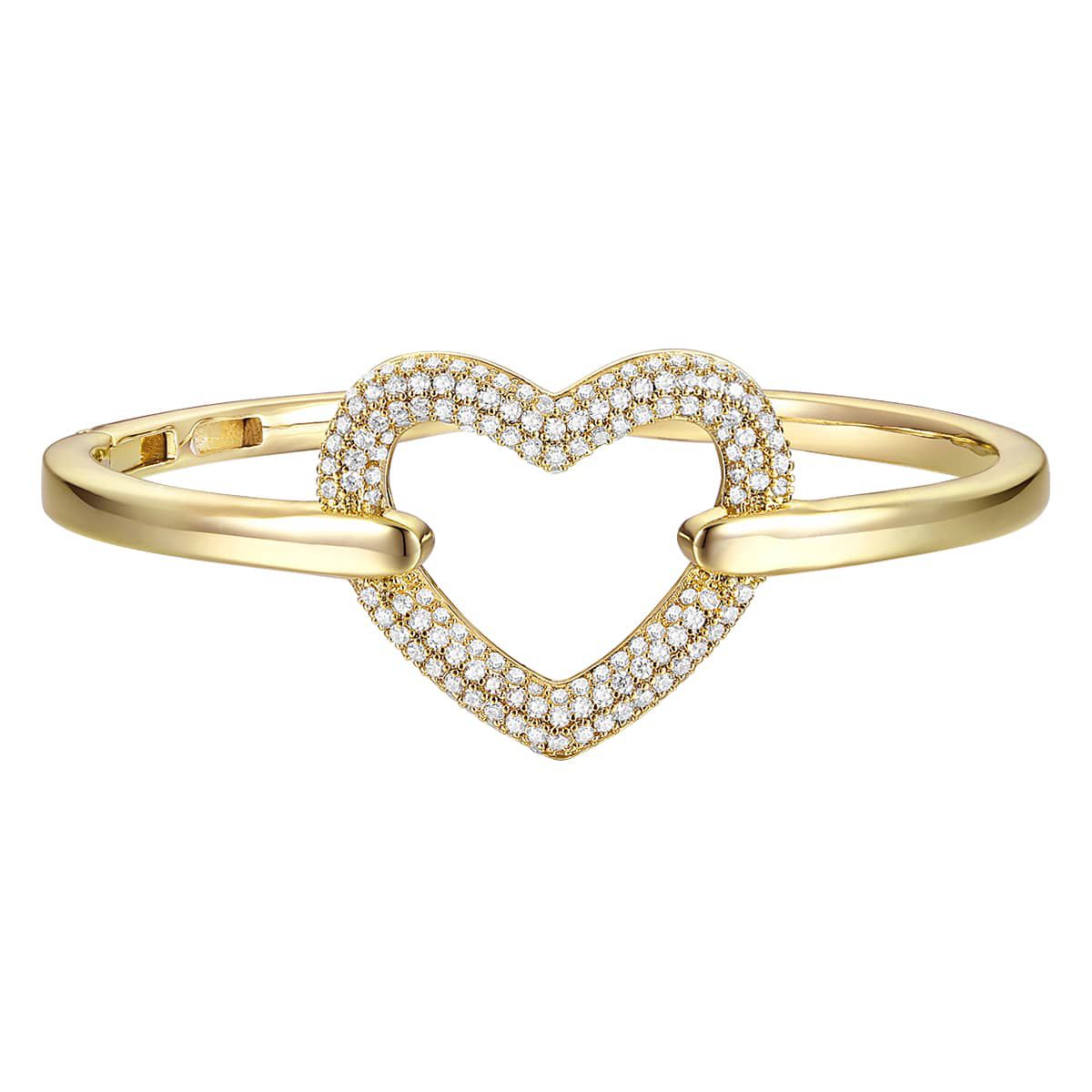Lab Created 14k Gold Plated Cubic Zirconia French Pave Heart Halo Stacking Bracelet