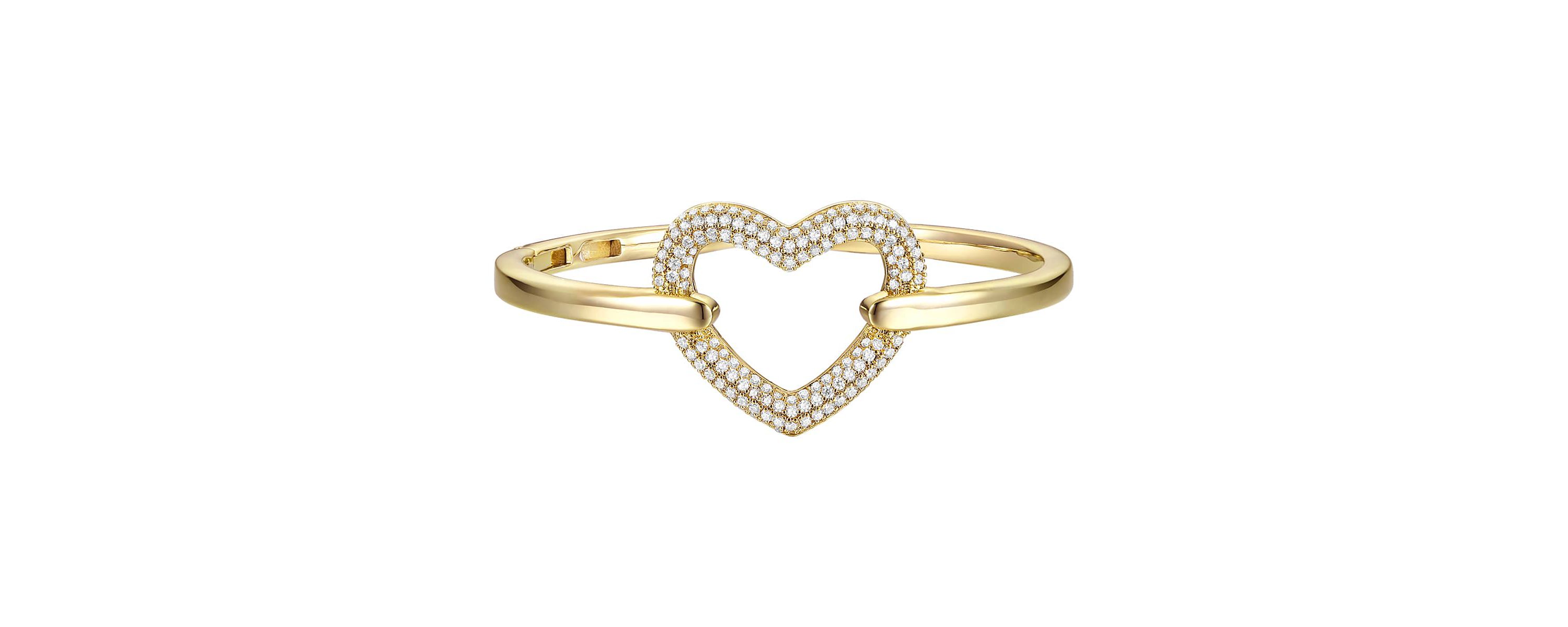 Lab Created 14k Gold Plated Cubic Zirconia French Pave Heart Halo Stacking Bracelet