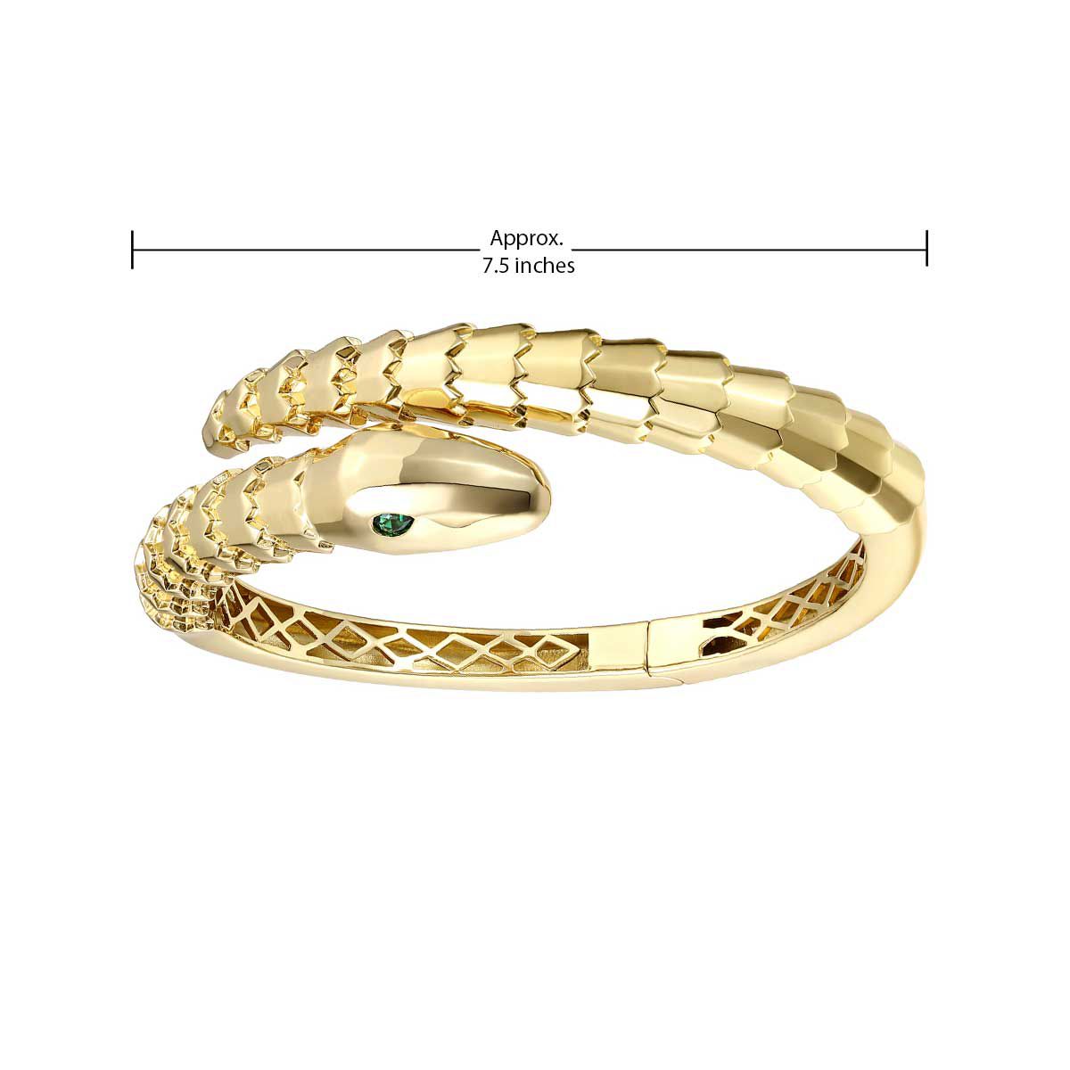 Lab Created 14k Gold Plated with Emerald Cubic Zirconia Textured Coiled Serpent Bypass Bangle Bracelet
